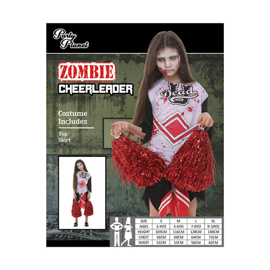 GIRLS ZOMBIE CHEER LEADER COSTUME- SIZE MED &amp; LRG