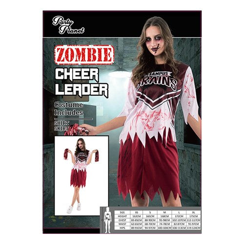 WOMAN ZOMBIE CHEER LEADER COSTUME-INCLUDING SHIRT, SKIRT, 2A SIZES MED & LRG