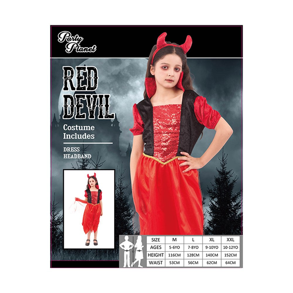 GIRL RED DEVIL COSTUME-INCLUDING DRESS, HEADBAND, 2A SIZES LRG & XLG