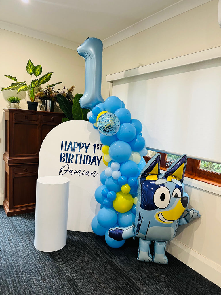 Bluey 1st Birthday decor with plinth and Airwalker (package deal option)