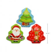 XMAS TRAY TREE SHAPE 3ASST PRINTS 32.38CM