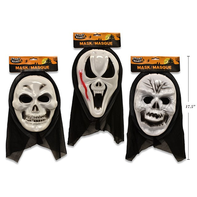 HWEEN MASK PVC SCARY W/SHROUD 3ASST