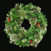 XMAS WREATH 60CM FROSTED NEEDLE PINE W/PINECONE &amp; BERRIES