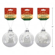 HANGING 3D GLITTER SNOW SCENE BALL 90MM 3ASST
