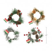 XMAS WREATH PINE W/3 ARTIFICIAL CONES &amp; BERRIES 20CMDIA 4ASST