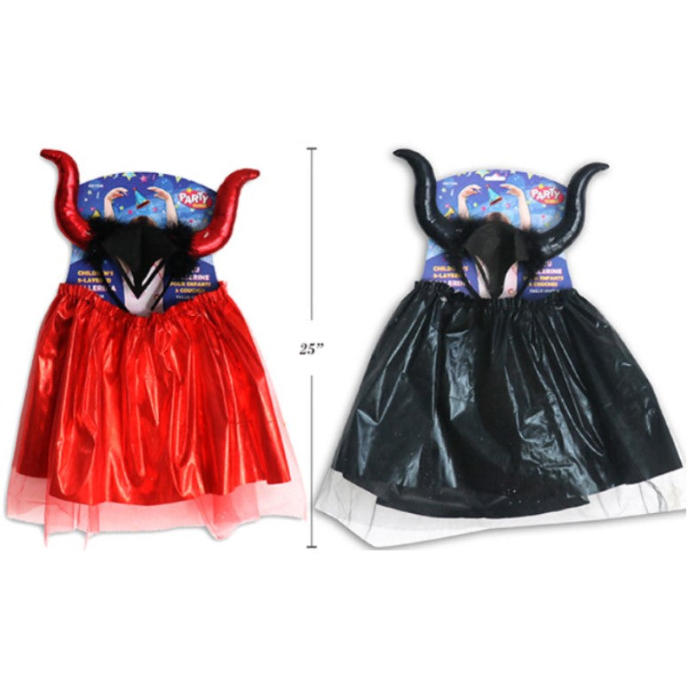 Hween Devil Shimmering Headband + 2 Layer Skirt 2 Cols Devil Horn 31cm Skirt 38cm