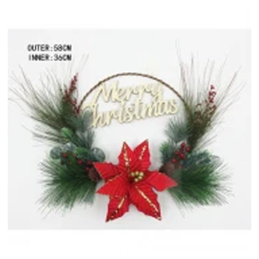 MERRY CHRISTMAS PINE/BERRY/FLOWER WREATH 36/58CM DIA