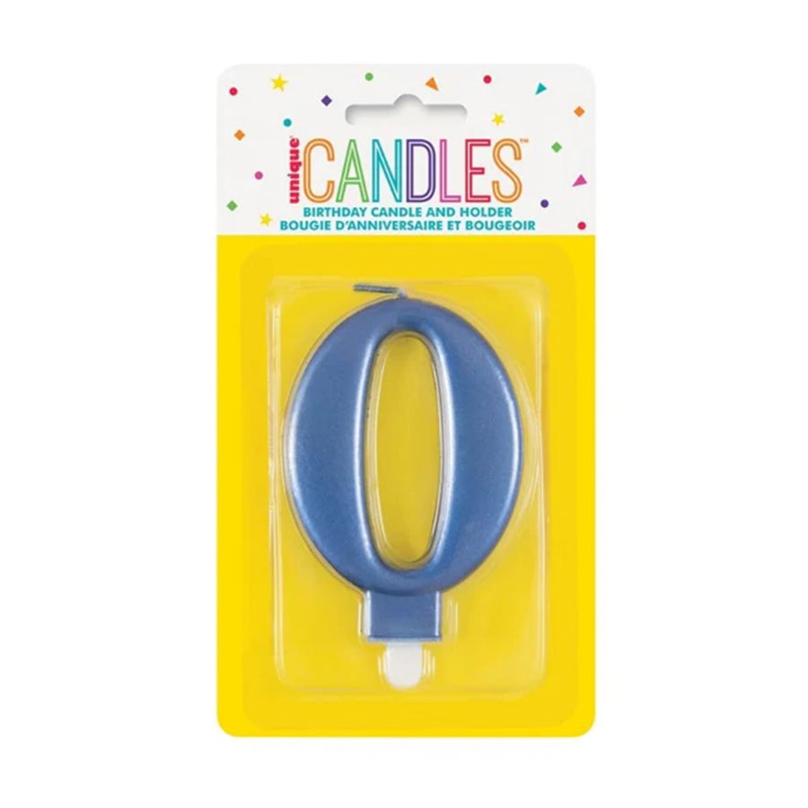 METALLIC BLUE B'DAY CANDLE - NUMBER 0