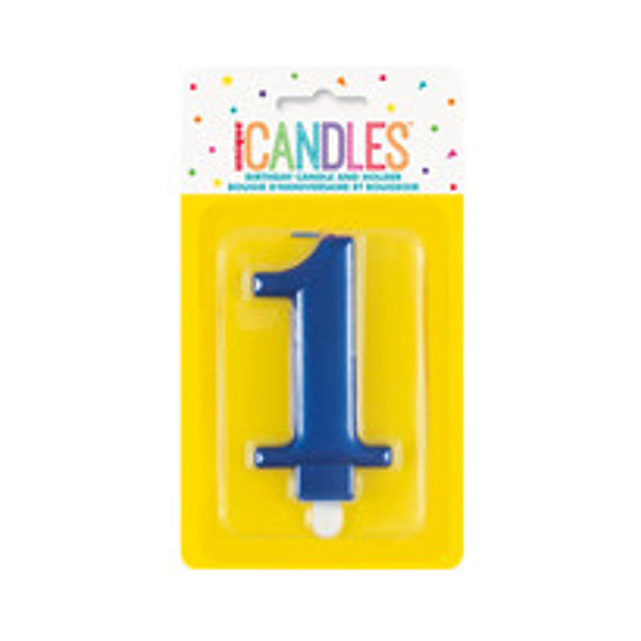 METALLIC BLUE B'DAY CANDLE - NUMBER 1