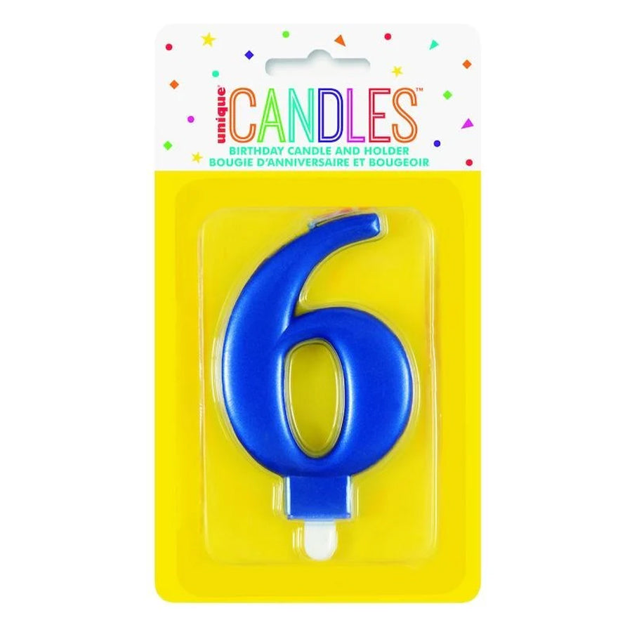 METALLIC BLUE B'DAY CANDLE - NUMBER 6