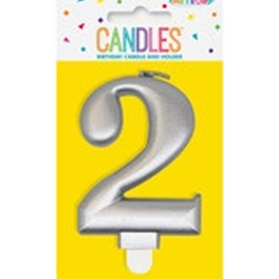METALLIC SILVER B'DAY CANDLE- NUMBER 2