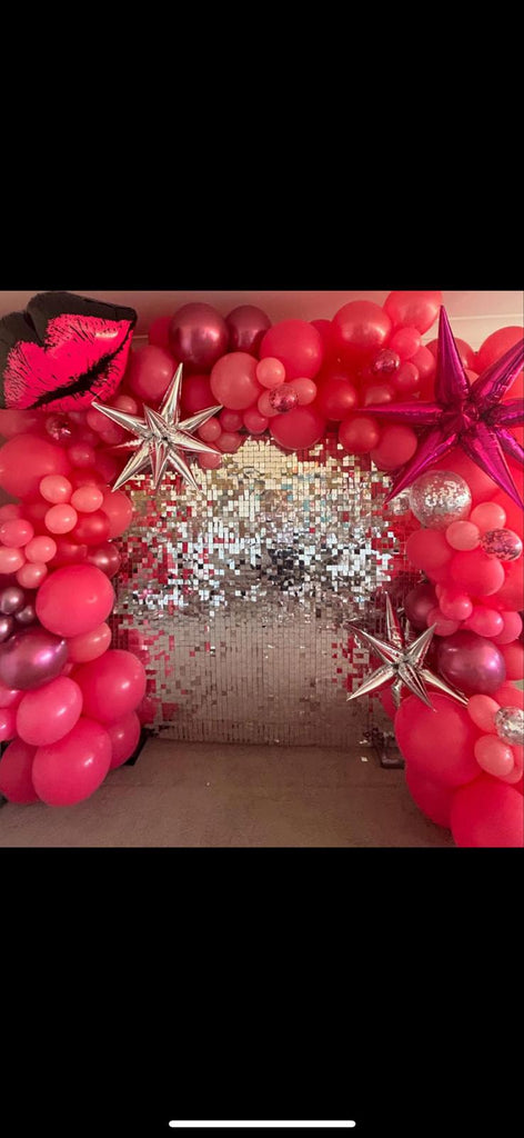 Silver Sequin Wall with Balloon Garland Decor