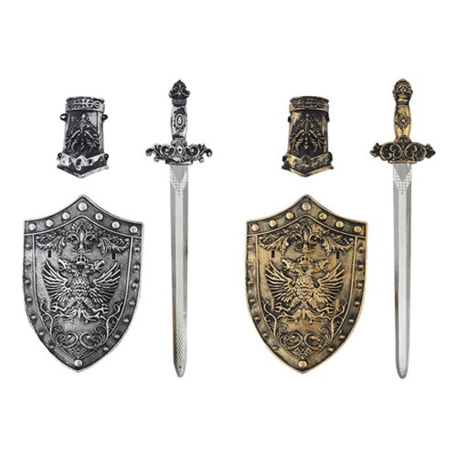2A Gold &amp; Silver Gauntlet, Shield &amp; Sword Set
