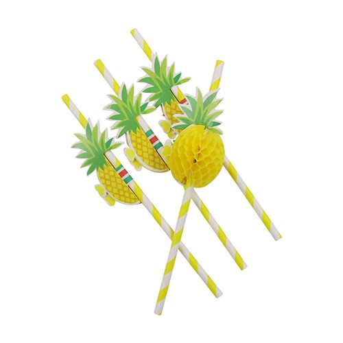 12Pk Honeycomb Pineapple w/ Paper Straws