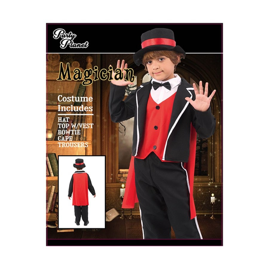 BOY MAGICIAN-INCLUDING HAT, TOP W/VEST, BOWTIE, CAPE, TROUSERS, SIZE XXL 11-12YO, HEIGHT APPROX. 152CM, WAIST APPROX. 64CM
