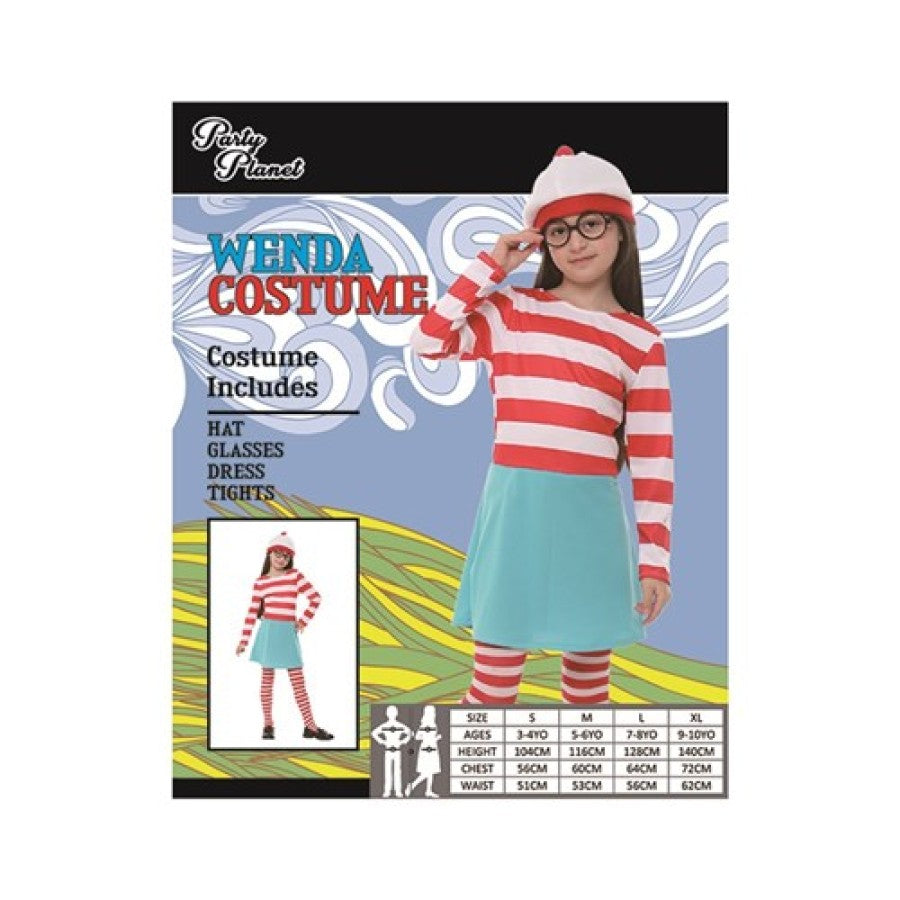 LARGE WALLY RED AND WHITE STRIPED COSTUME-INCLUDES HAT, GLASSES, DRESS, TIGHTS