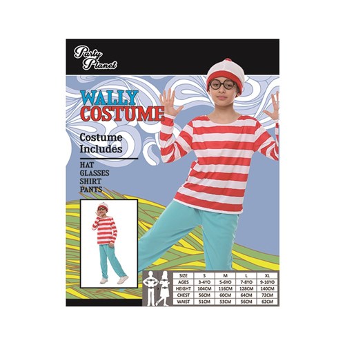 WALLY RED AND WHITE STRIPED COSTUME-MED INCLUDING HAT, GLASSES, SHIRT PANTS