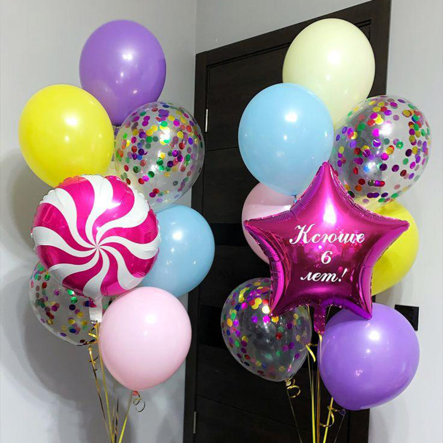 Personalised Printed 45cm Foil with Latex and Confetti Balloons Arragement