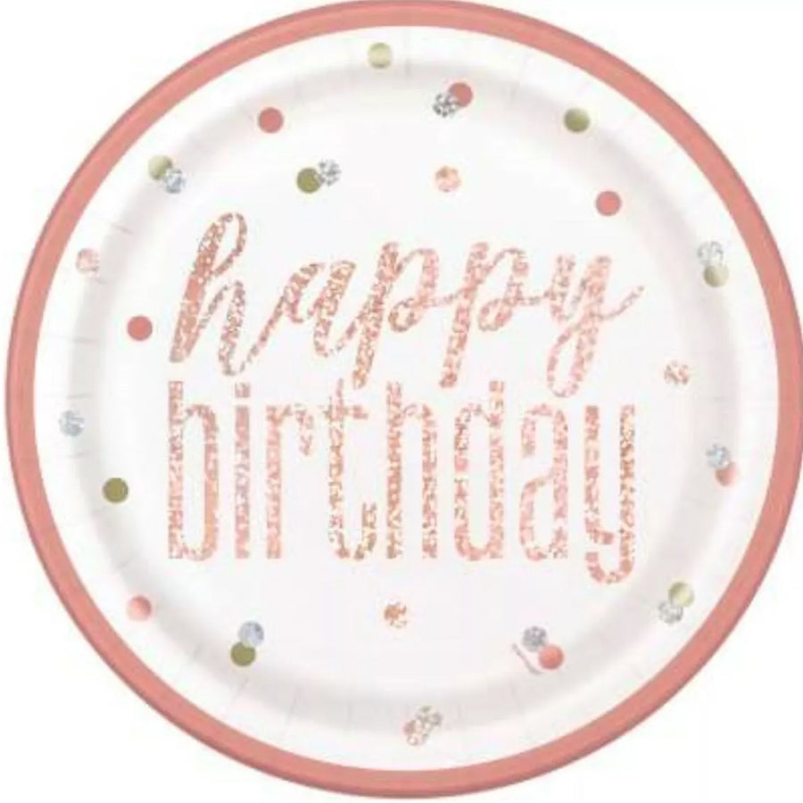 R/GOLD H/BDAY 8x9" PLATES PRIS