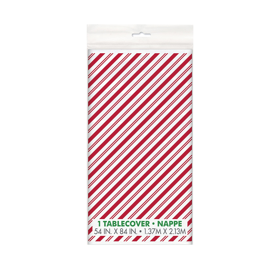 RED STRIPE SNOWMAN PLSTC TBLCVR 54 X 84
