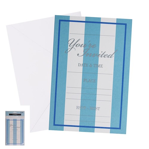 6 Blue Stripped Invities w/ Envelpoes