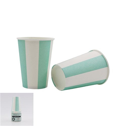 12 266ML MINT STRIPED PAPER CUPS
