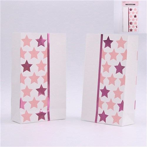 FLAMINGO PINK STAR PARTY LOOT BAGS PK6