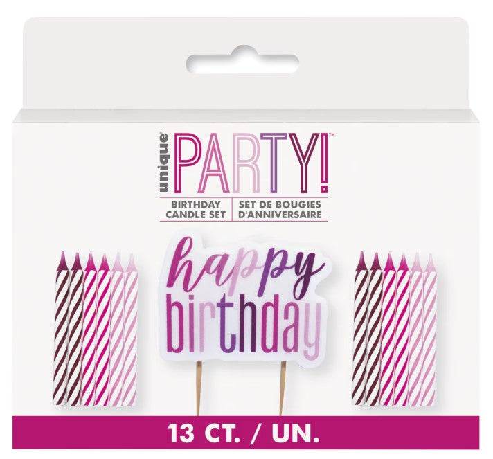 13 Glitz PINK Candles and hbd set