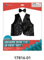 Adult Sequin Bow Tie & Vest Set (Black)