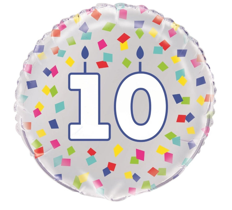 45cm Rainbow Confettie Number 10 foil balloon