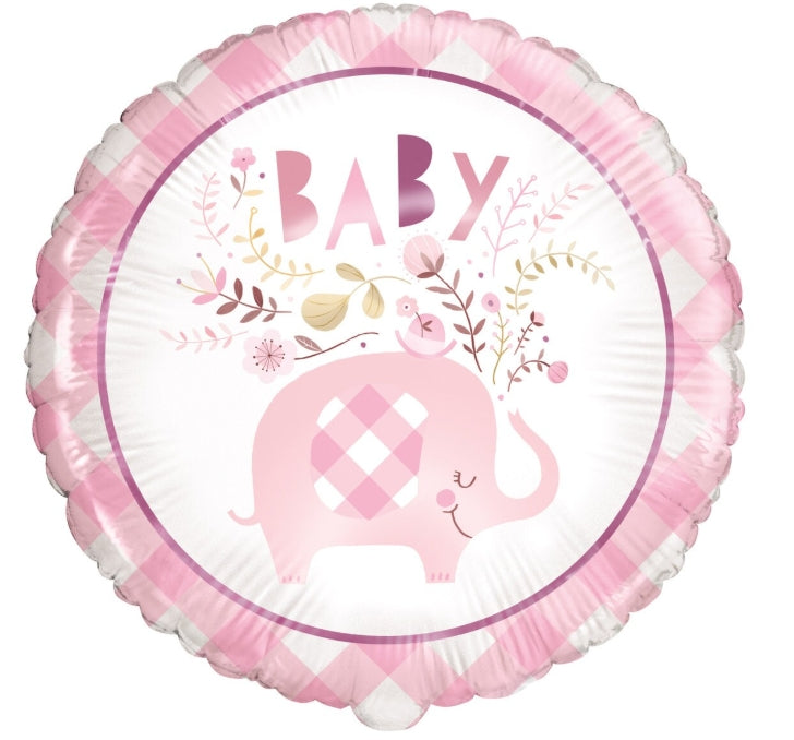 Floral Elephant Pink Baby Shower 45cm foil