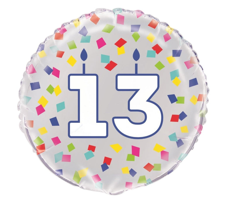 45cm Rainbow Confettie Number 13 foil balloon