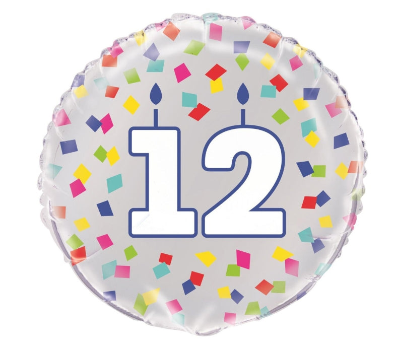 45cm Rainbow Confettie Number 12 foil balloon
