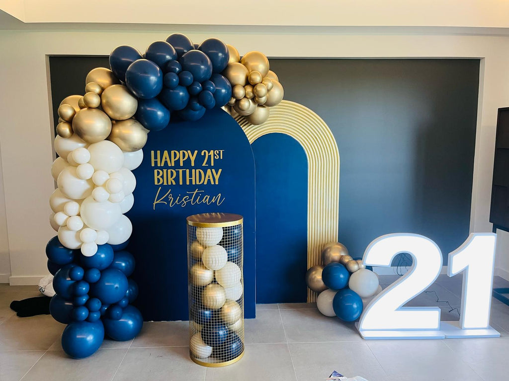 Balloon Garland Wooden Backdrops with Personalized Sticker, Big LED numbers and Plinth (PACKAGE DEAL OPTION)