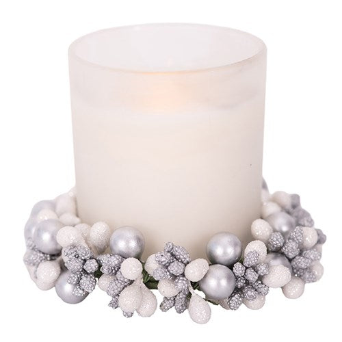 SILVER & WHITE MINI CANDLE WREATH 10CM INSIDE D7.5CM