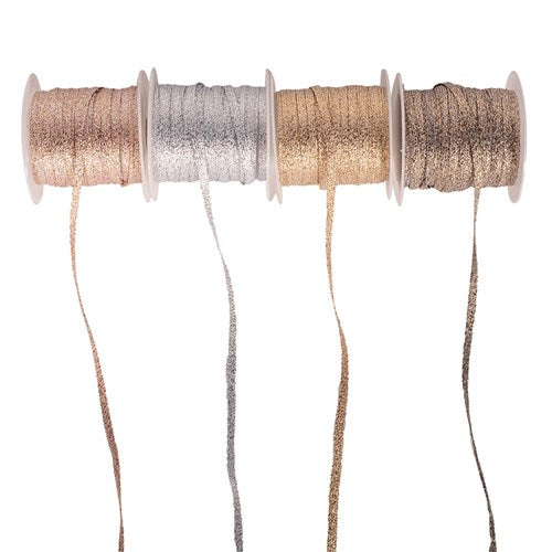 4A METALLIC CHRISTMAS RIBBON 5MM X 8M CHAMPAGNE, ROSE, SILVER, COPPER