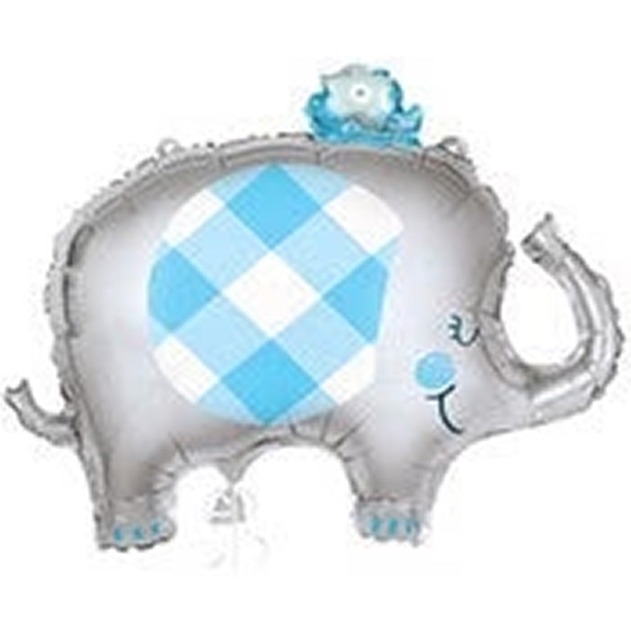 Blue Gingham Elephant Shape 73.6cm (29") Foil Balloons