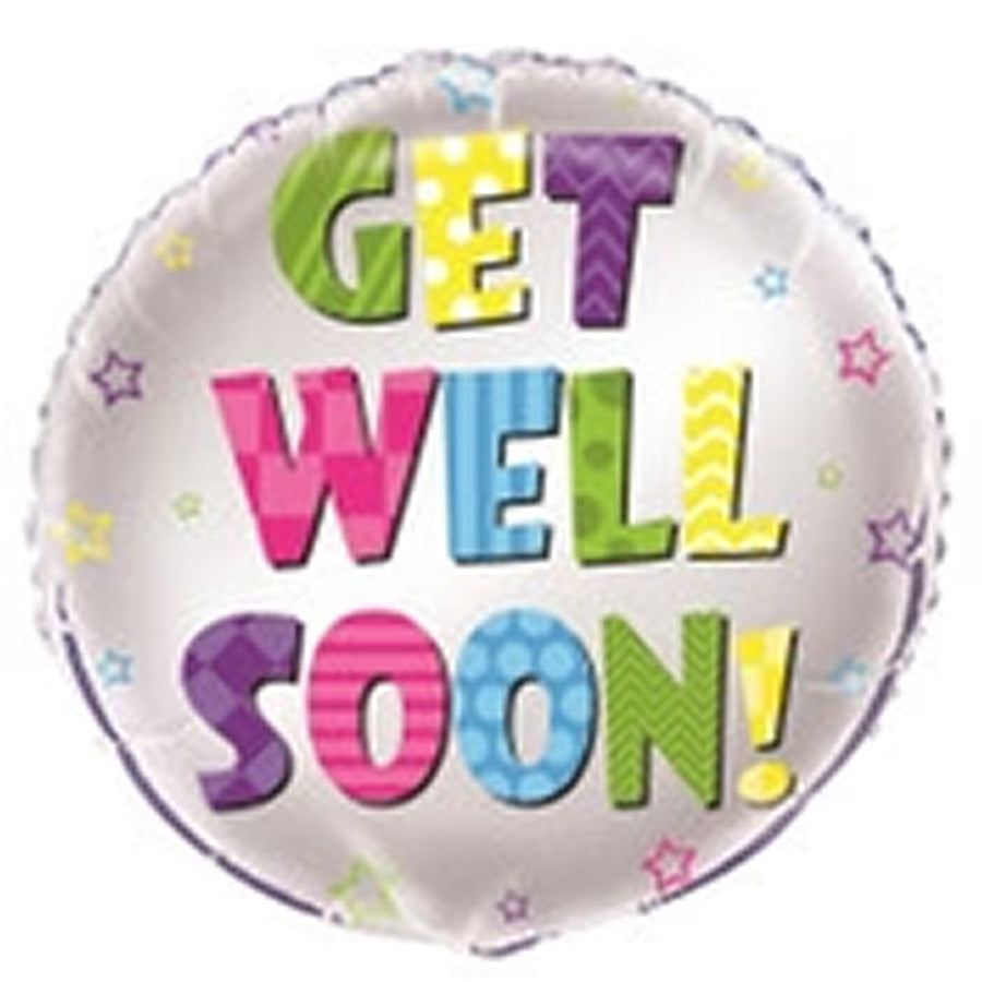 Bright Get Well Soon 45cm (18") Foil Balloons Packaged