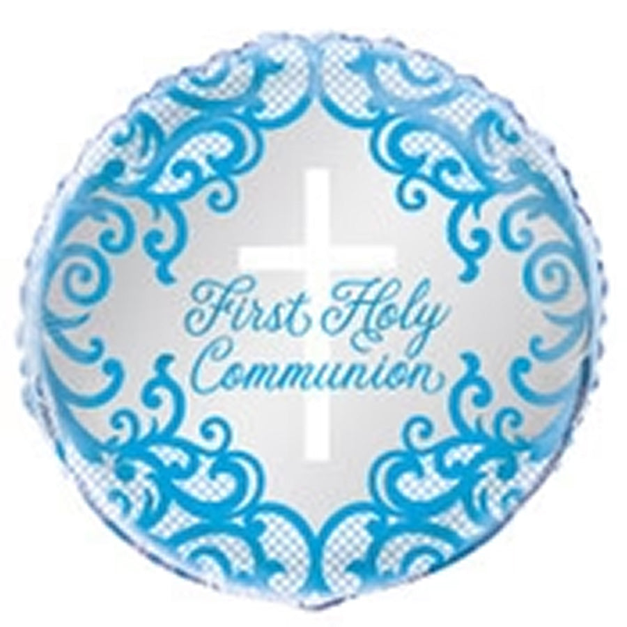 Fancy Blue Cross First Holy Communion 45cm (18") Foil Balloons - Packaged
