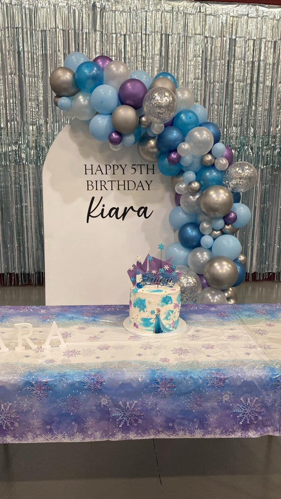 Mid-size Frozen Themed Wooden Arch with Balloon Garland