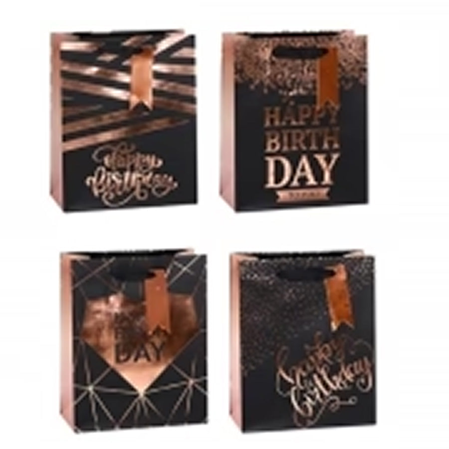 GIFT BAG R/GOLD BIRTHDAY L 26X32X12.5CM