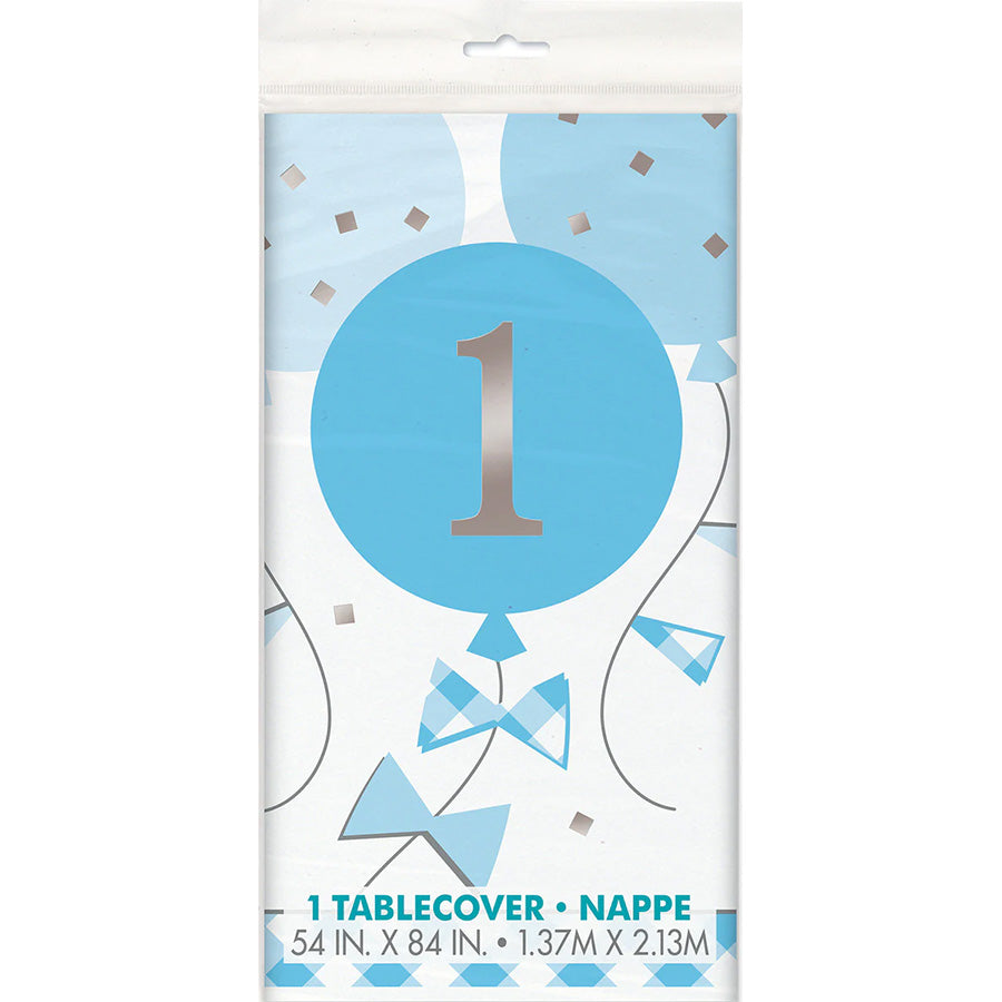 BLUE GINGHAM 1ST BDAY TBLCVR 54 x 84