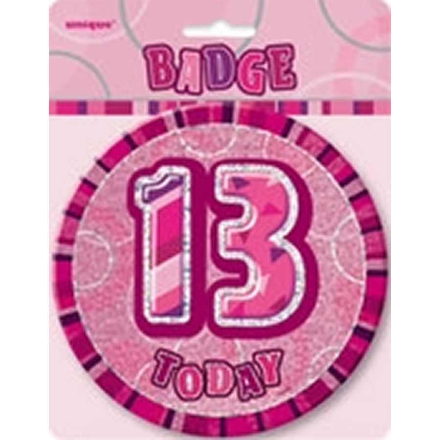 GLITZ PINK B'DAY BADGE - 13