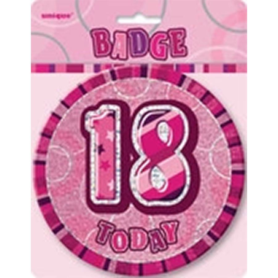 GLITZ PINK B'DAY BADGE - 18