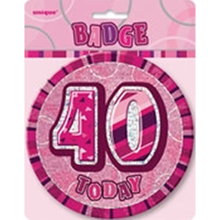 GLITZ PINK B'DAY BADGE - 40
