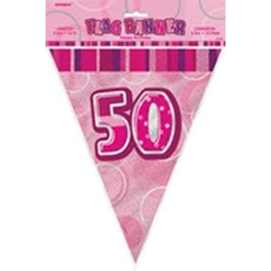 GLITZ PINK FLAG BANNER - 50