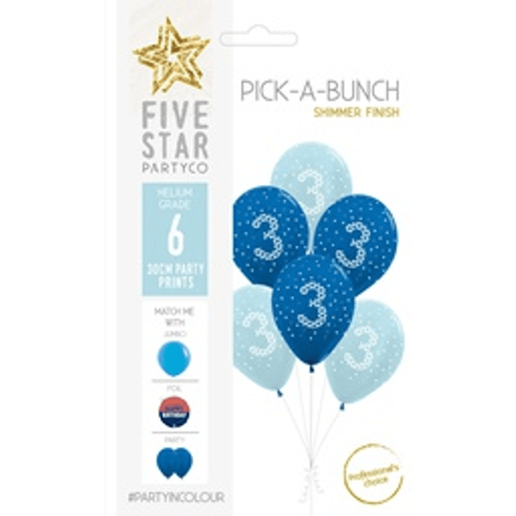 PICK-A-BUNCH 3rd Birthday Boy 30cm Blue/white 6pk