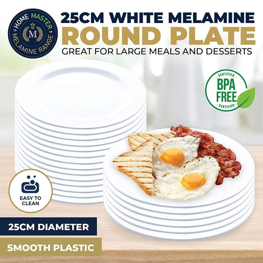 Melamine Plate Round 25cm Dia x 1.9cm - White