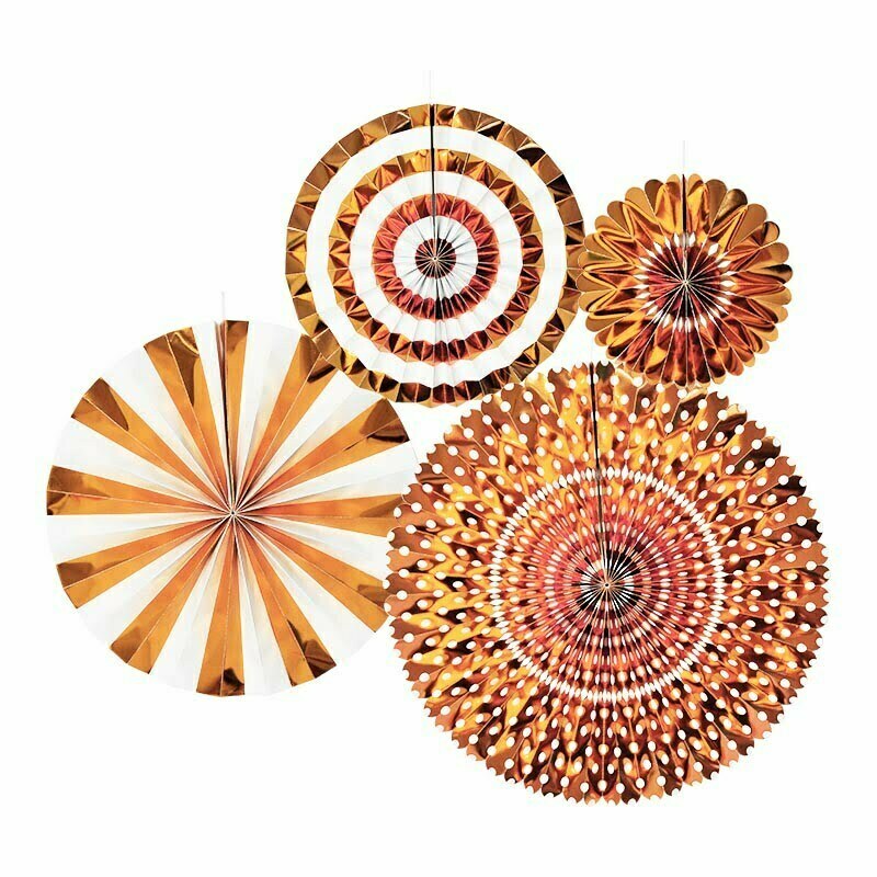 4 Rose gold Paper Fan set