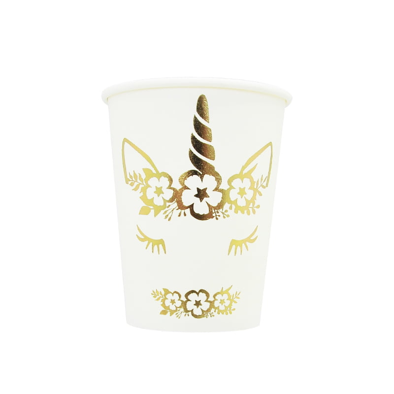 6 Gold Foil Unicorn Paper Cups